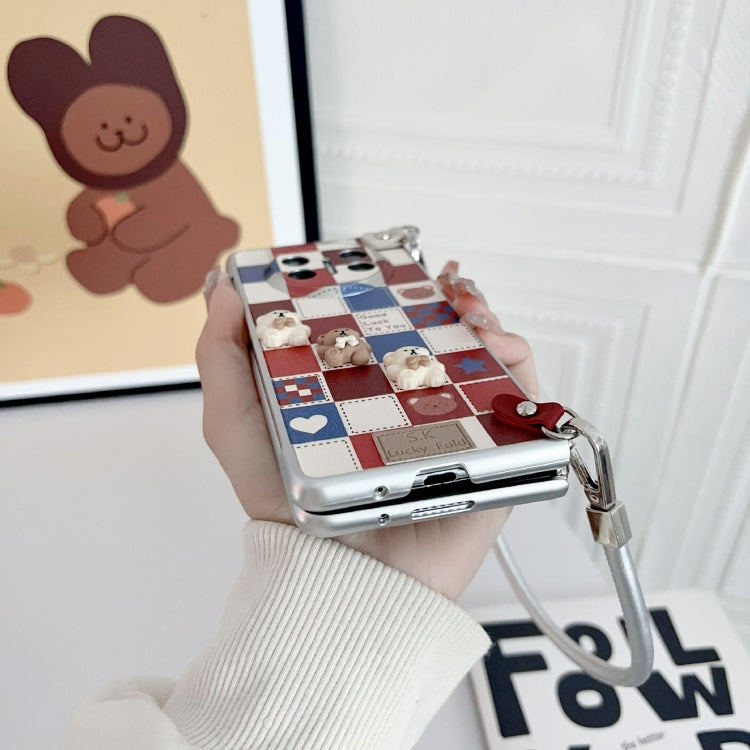 Funda para Teléfono Huawei Mate X5 con Diseño Osito Enrejado y Correa para Muñeca (Rojo)