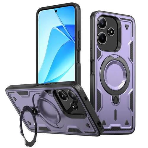 Funda híbrida de TPU con soporte de anillo MagSafe para Redmi 12 5G (morado)