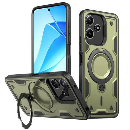 Funda híbrida de TPU con soporte de anillo MagSafe para Redmi 13 4G/5G/Note 13R (verde oliva)