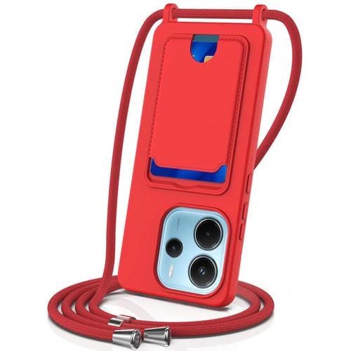 Funda de silicona líquida de color sólido con cordón para Redmi Note 14 4G (163,25 mm), color rojo
