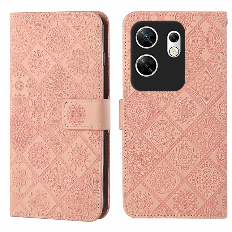 Funda de Cuero con Patrón en Relieve Estilo Étnico para Infinix Zero 30 4G (Rosa)