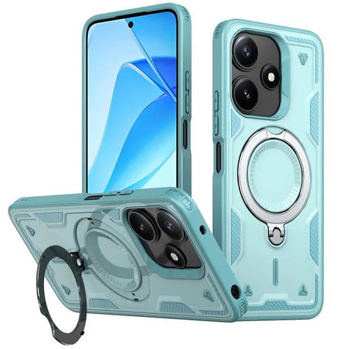 Funda híbrida de TPU con soporte para anillo MagSafe para Xiaomi Poco M6 Pro 5G (azul claro)