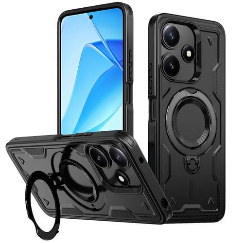 Funda híbrida de TPU con soporte para anillo MagSafe para Xiaomi Poco M6 Pro 5G (negro)