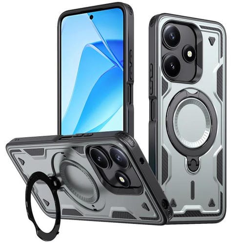 Funda híbrida de TPU con soporte de anillo MagSafe para Xiaomi Poco M6 Pro 5G (gris)