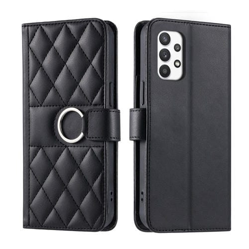 Funda de Cuero con Hebilla de Anillo para Samsung Galaxy A52 4G/5G (Negra)