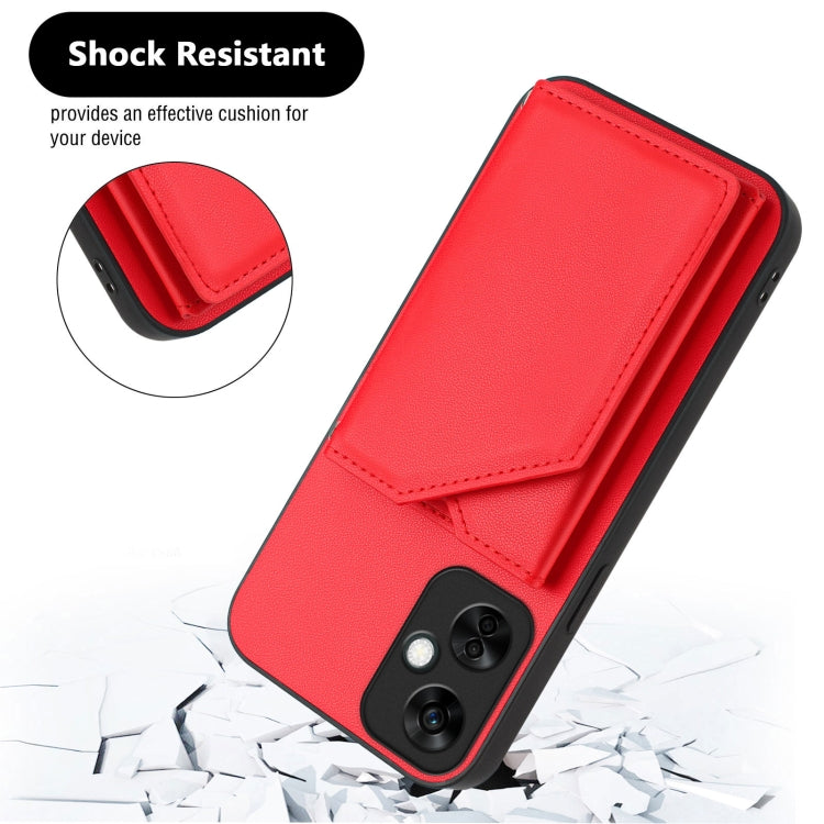 Funda para OnePlus Nord Ce 3 Lite con 4 Ranuras para Tarjetas y Correa para Muñeca (Rojo)
