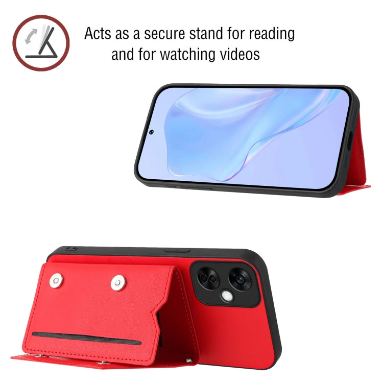 Funda para OnePlus Nord Ce 3 Lite con 4 Ranuras para Tarjetas y Correa para Muñeca (Rojo)