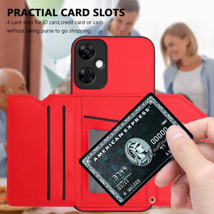 Funda para OnePlus Nord Ce 3 Lite con 4 Ranuras para Tarjetas y Correa para Muñeca (Rojo)