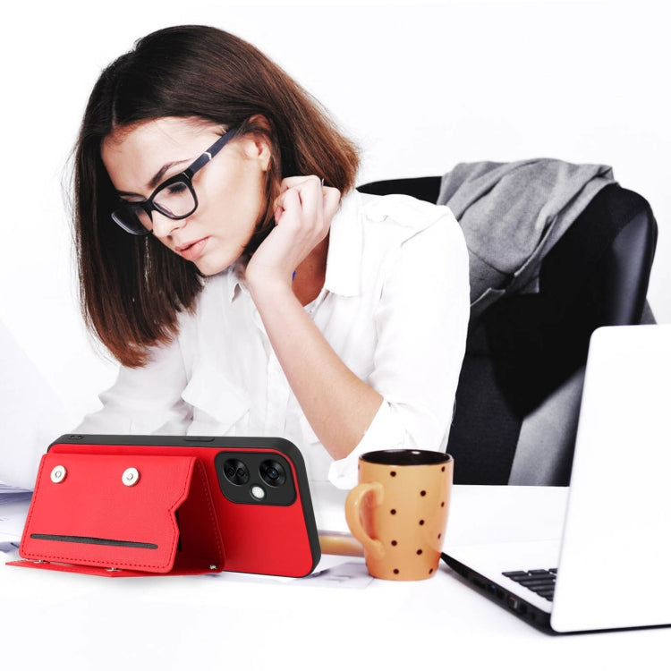 Funda para OnePlus Nord Ce 3 Lite con 4 Ranuras para Tarjetas y Correa para Muñeca (Rojo)