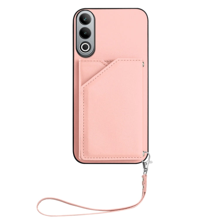 Funda para OnePlus Nord Ce4 con 4 Ranuras para Tarjetas y Correa para Muñeca (Rosa)