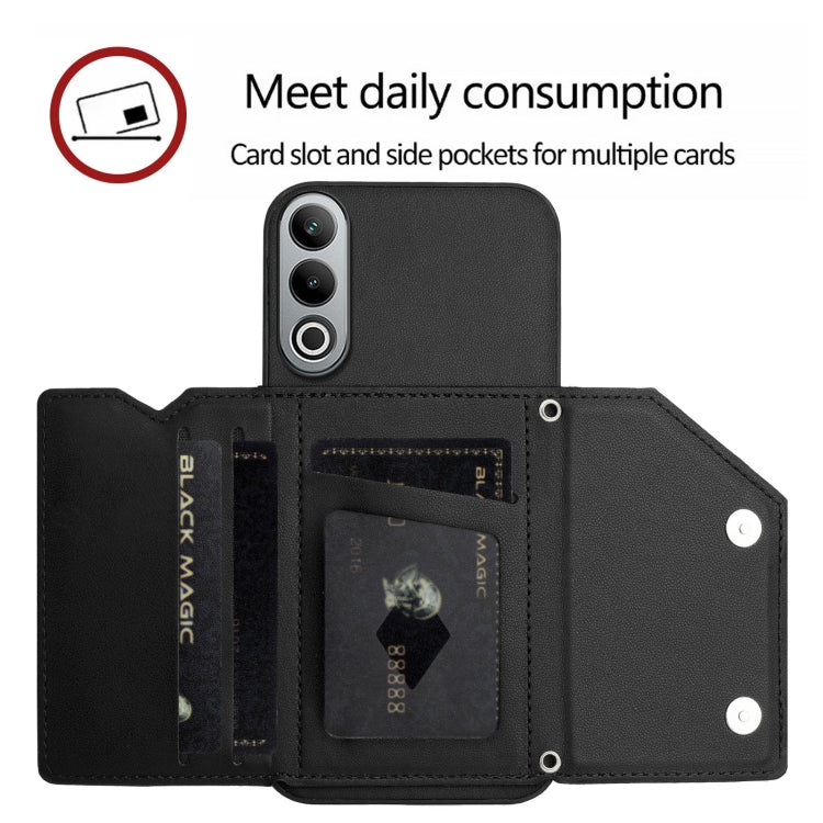 Funda para OnePlus Nord Ce4 con 4 Ranuras para Tarjetas y Correa para Muñeca (Negro)