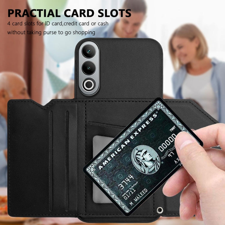 Funda para OnePlus Nord Ce4 con 4 Ranuras para Tarjetas y Correa para Muñeca (Negro)