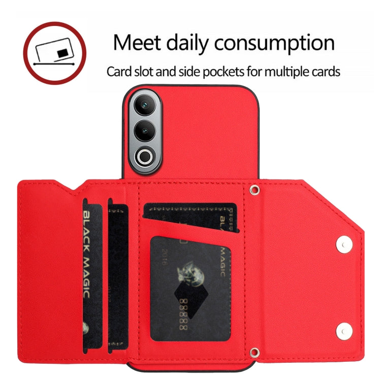 Funda para OnePlus Nord Ce4 con 4 Ranuras para Tarjetas y Correa para Muñeca (Rojo)