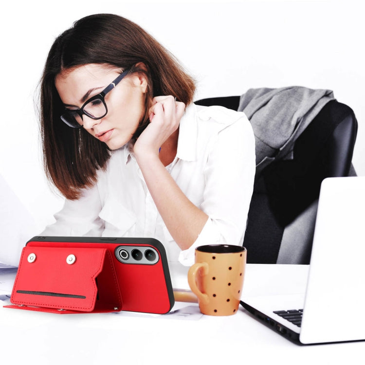 Funda para OnePlus Nord Ce4 con 4 Ranuras para Tarjetas y Correa para Muñeca (Rojo)