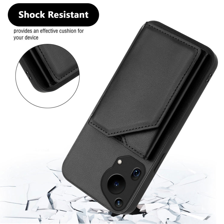 Funda para Teléfono Huawei Pura 70 Ultra Skin Feel con 4 Ranuras para Tarjetas y Correa (Negra)