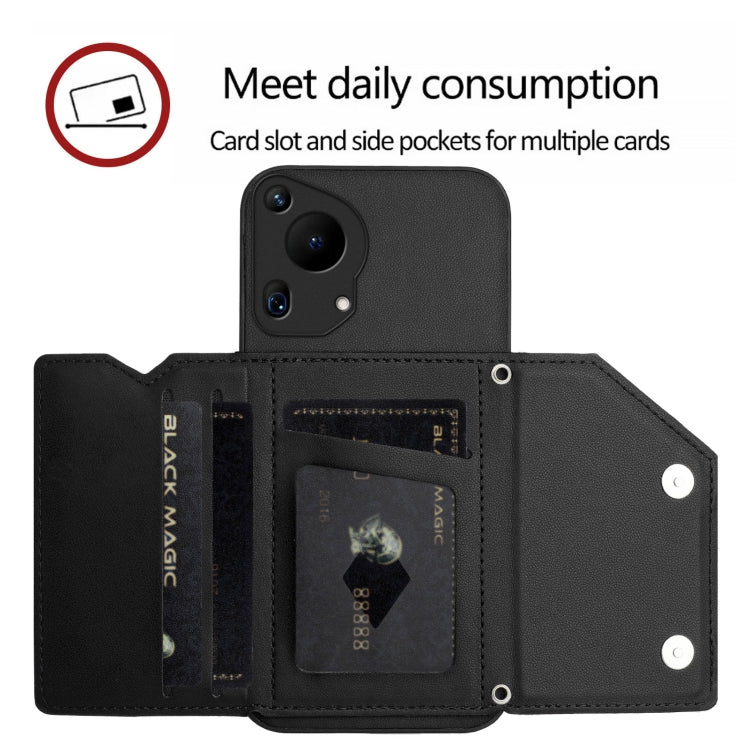 Funda para Teléfono Huawei Pura 70 Ultra Skin Feel con 4 Ranuras para Tarjetas y Correa (Negra)
