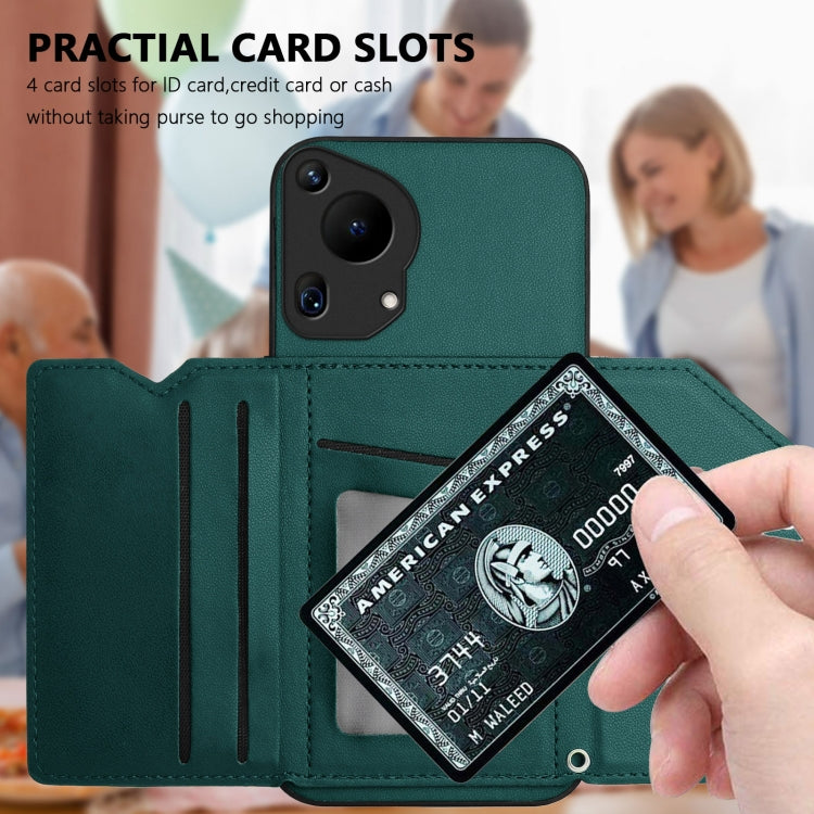 Funda para Huawei Pura 70 Ultra Skin Feel con 4 Ranuras para Tarjetas y Correa (Verde)