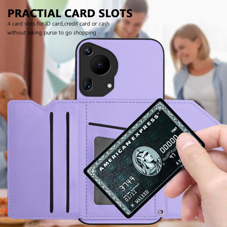Funda para Teléfono Huawei Pura 70 Ultra Skin Feel con 4 Ranuras y Correa (Morado)