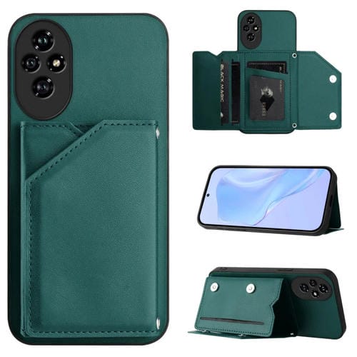 Funda para Teléfono Honor 200 con 4 Ranuras para Tarjetas y Correa para Muñeca (Verde)
