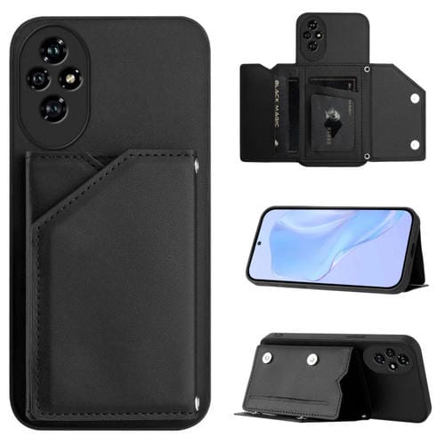 Funda para Teléfono Honor 200 Pro Skin Feel con 4 Ranuras para Tarjetas y Correa (Negra)
