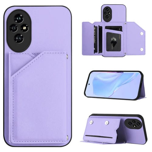 Funda para Teléfono Honor 200 Pro con 4 Ranuras para Tarjetas y Correa (Morado)