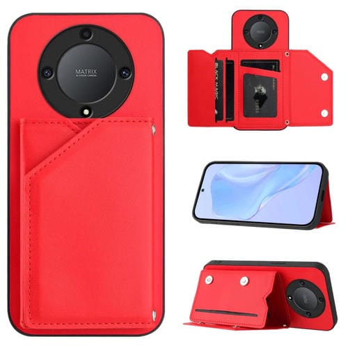Funda para Teléfono Honor X9A Magic5 Lite con 4 Ranuras para Tarjetas y Correa (Rojo)