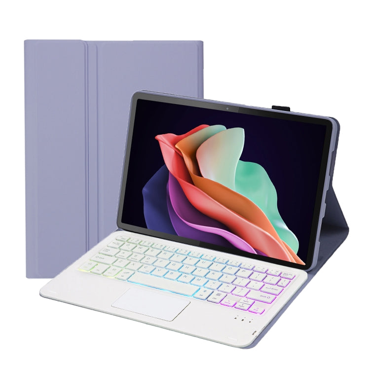 Funda de Cuero para Tableta Huawei Matepad Se 10.4 Ah13-As con Teclado Bluetooth, Retroiluminación, Panel Táctil (Blanco Lavanda)