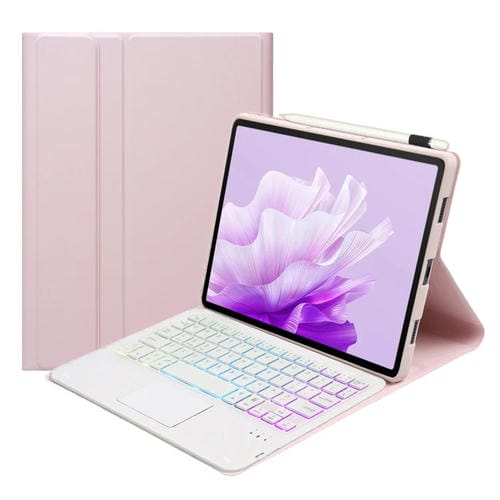 Funda de Cuero con Teclado Bluetooth Retroiluminado para Honor Pad X9/X8 Pro 11.5 (Rosa y Blanco)
