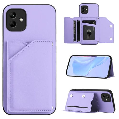Funda para Teléfono Samsung Galaxy A04 4G con 4 Ranuras para Tarjetas y Correa para Muñeca (Morado)