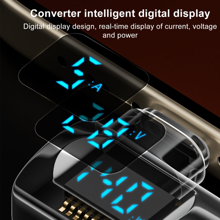 Adaptador de Carga Inteligente con Pantalla Digital Curva Lateral Macho Tipo C a Hembra Tipo C (Negro Claro)