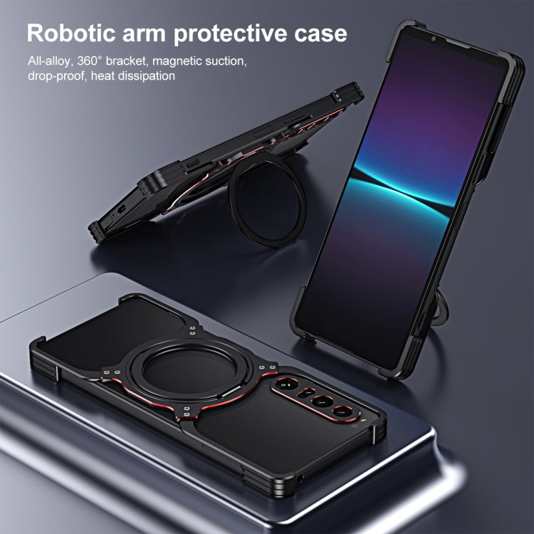 Funda metálica con soporte MagSafe sin bordes y brazo mecánico para Sony Xperia 1 VI (negro y morado)