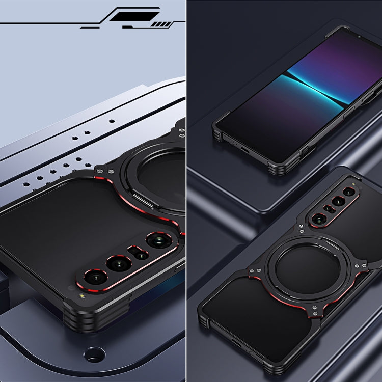 Funda metálica con soporte MagSafe sin bordes y brazo mecánico para Sony Xperia 1 VII (negro y plateado)