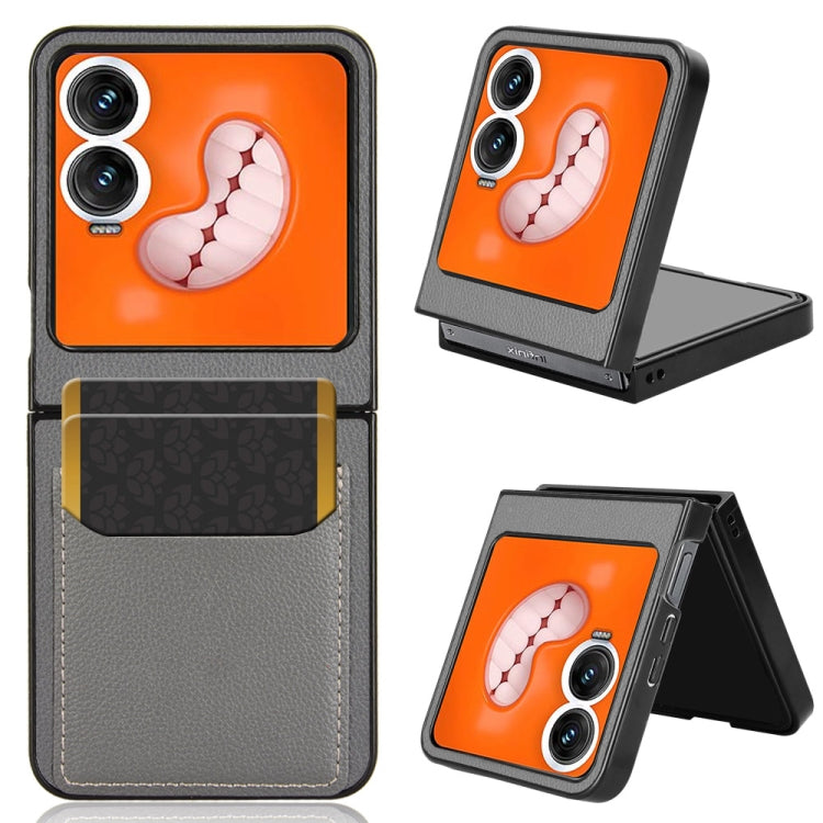 Funda para Teléfono Infinix Zero Flip con Ranuras para Tarjetas y Textura Litchi (Gris)