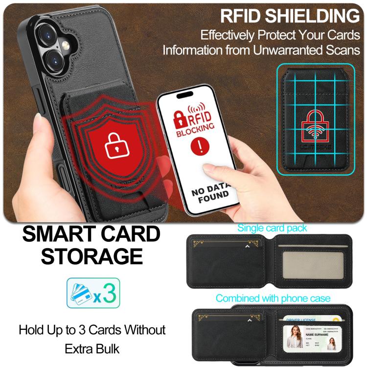 Funda para iPhone 17 LC.IMEEKE L3 con tarjetero RFID desmontable y Magsafe (negra)