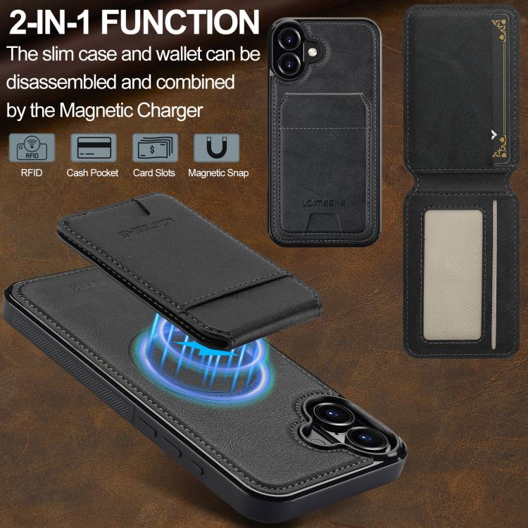 Funda para iPhone 17 LC.IMEEKE L3 con tarjetero RFID desmontable y Magsafe (negra)