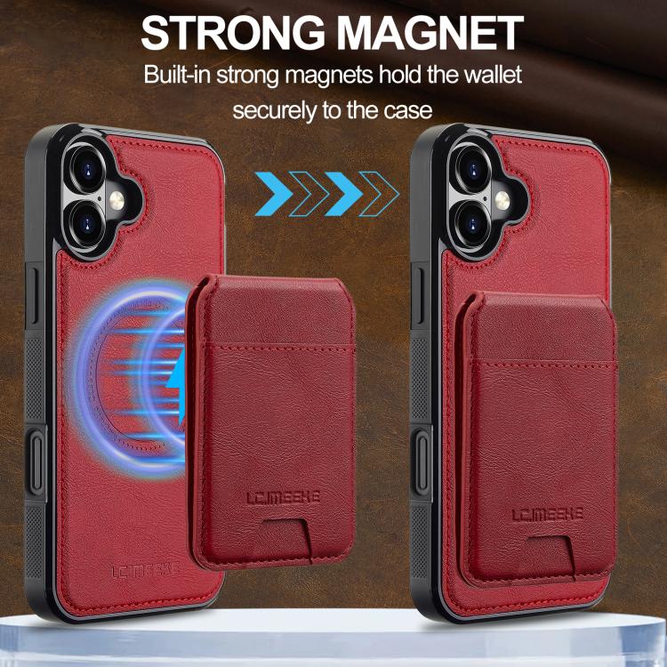 Funda para iPhone 17 LC.IMEEKE L3 con tarjetero RFID desmontable y Magsafe (roja)