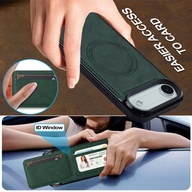 Funda para iPhone 17 Air LC.IMEEKE L3 Series con tarjetero RFID desmontable y Magsafe (verde)