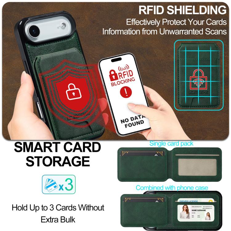 Funda para iPhone 17 Air LC.IMEEKE L3 Series con tarjetero RFID desmontable y Magsafe (verde)