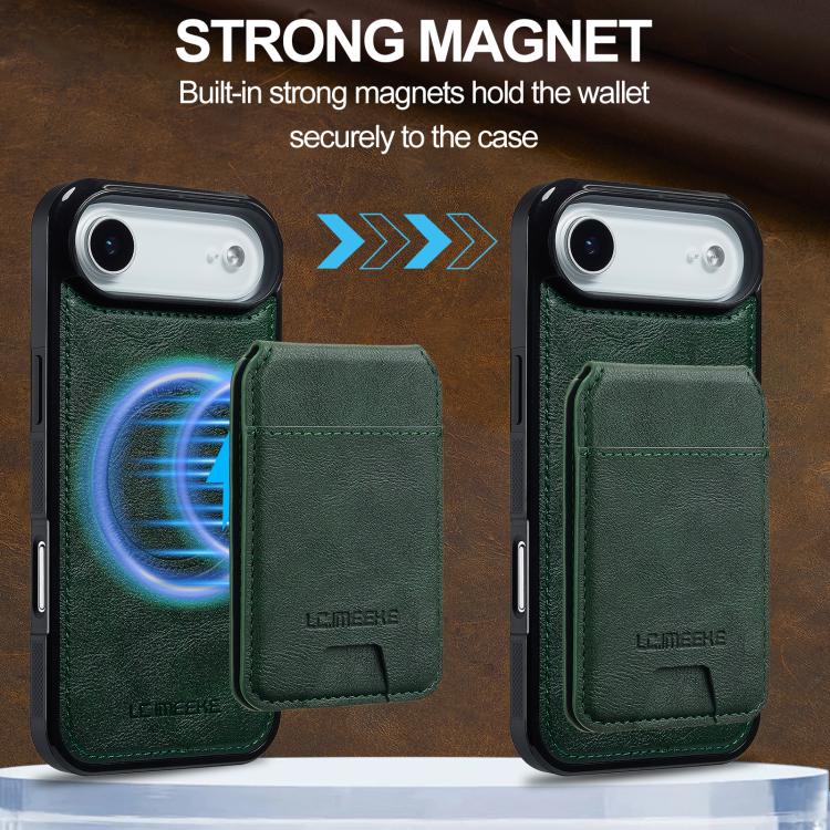 Funda para iPhone 17 Air LC.IMEEKE L3 Series con tarjetero RFID desmontable y Magsafe (verde)