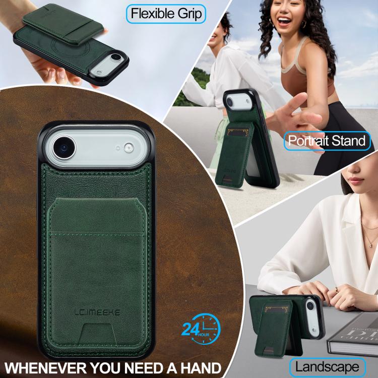 Funda para iPhone 17 Air LC.IMEEKE L3 Series con tarjetero RFID desmontable y Magsafe (verde)
