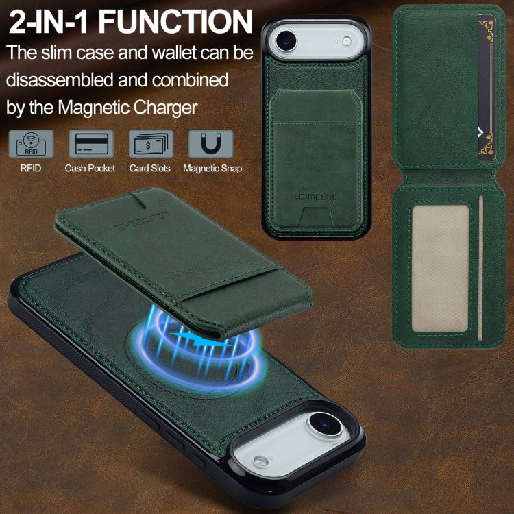 Funda para iPhone 17 Air LC.IMEEKE L3 Series con tarjetero RFID desmontable y Magsafe (verde)