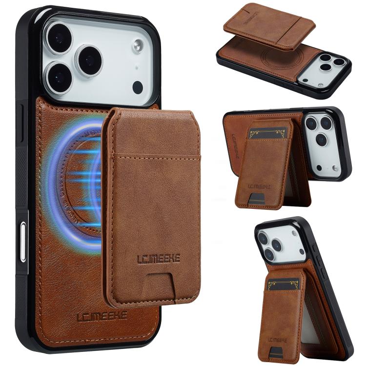 Funda para iPhone 17 Pro Max LC.IMEEKE L3 Series con tarjetero RFID desmontable y Magsafe (marrón)