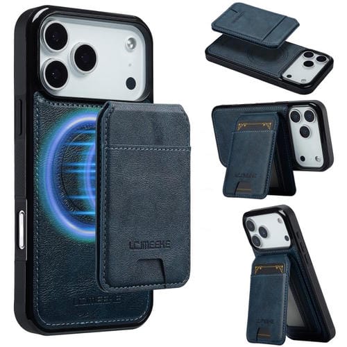 Funda para iPhone 17 Pro Max LC.IMEEKE L3 Series con tarjetero RFID desmontable y Magsafe (azul)