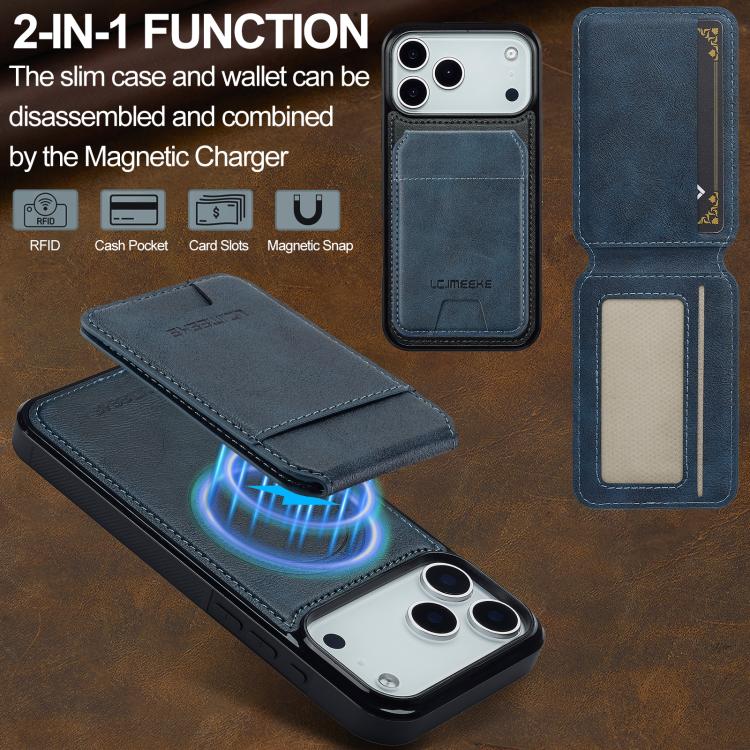 Funda para iPhone 17 Pro Max LC.IMEEKE L3 Series con tarjetero RFID desmontable y Magsafe (azul)
