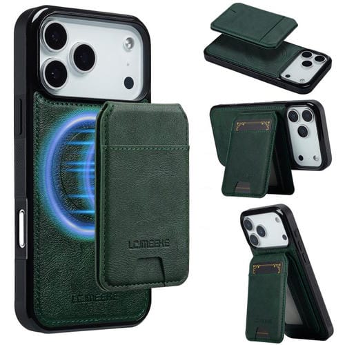 Funda para iPhone 17 Pro Max LC.IMEEKE L3 Series con tarjetero RFID desmontable y Magsafe (verde)