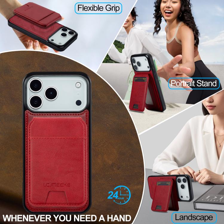 Funda para iPhone 17 Pro Max LC.IMEEKE L3 Series con tarjetero RFID desmontable y Magsafe (roja)
