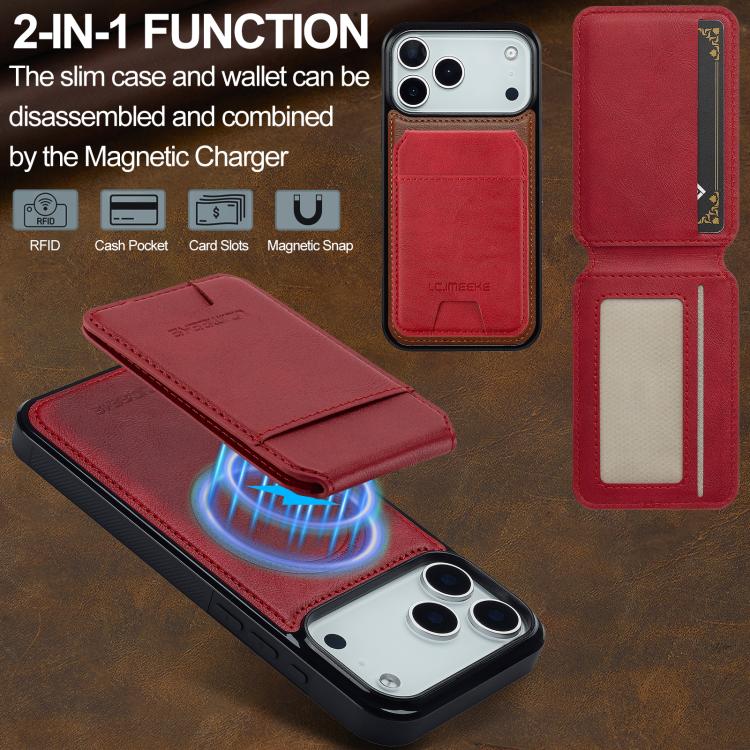 Funda para iPhone 17 Pro Max LC.IMEEKE L3 Series con tarjetero RFID desmontable y Magsafe (roja)