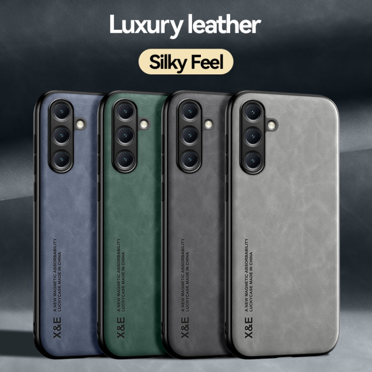 Funda de cuero magnética con textura de piel para Samsung Galaxy A06 5G (verde)