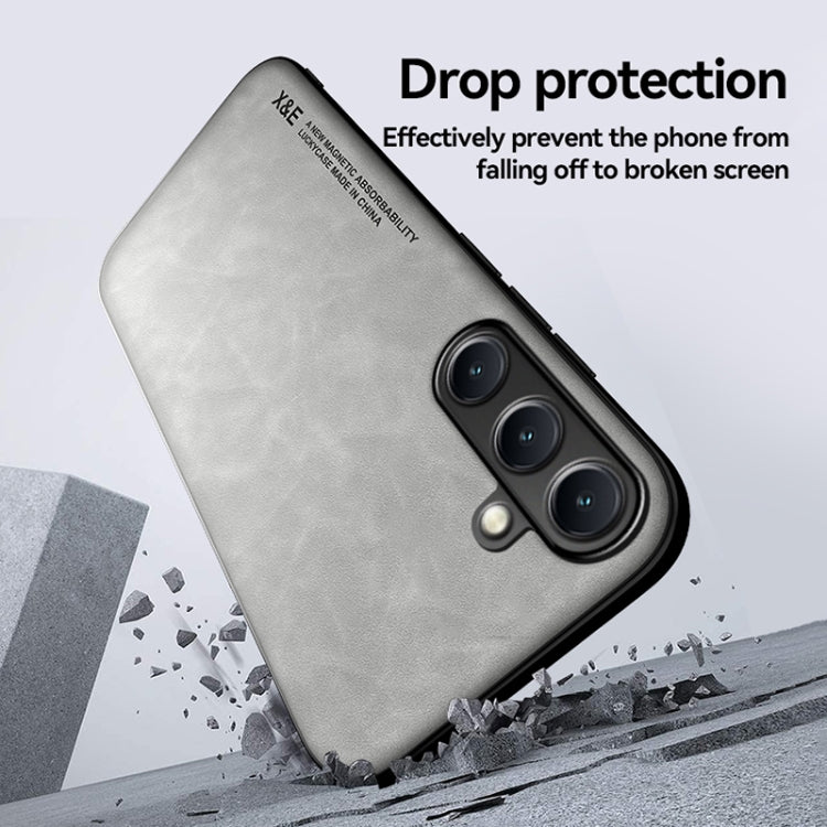 Funda de cuero magnética con textura de piel para Samsung Galaxy S25 Edge 5G (azul)