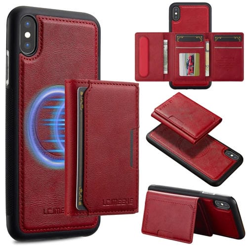 Estuche para Teléfono Lc.Imeeke Serie L5 con Funda para Tarjeta Rfid Desmontable Magsafe para iPhone Xs/X (Rojo)